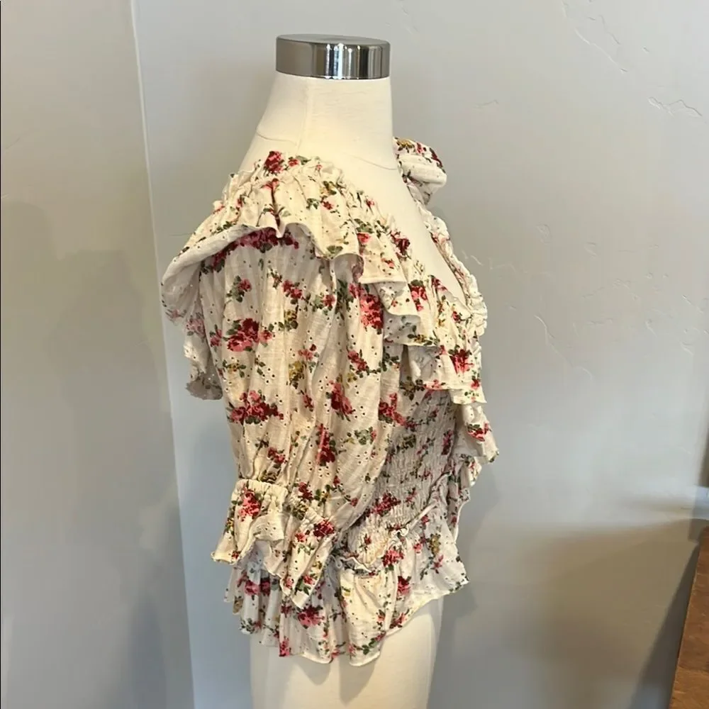 Free People Cream Ruffled Peplum Blouse